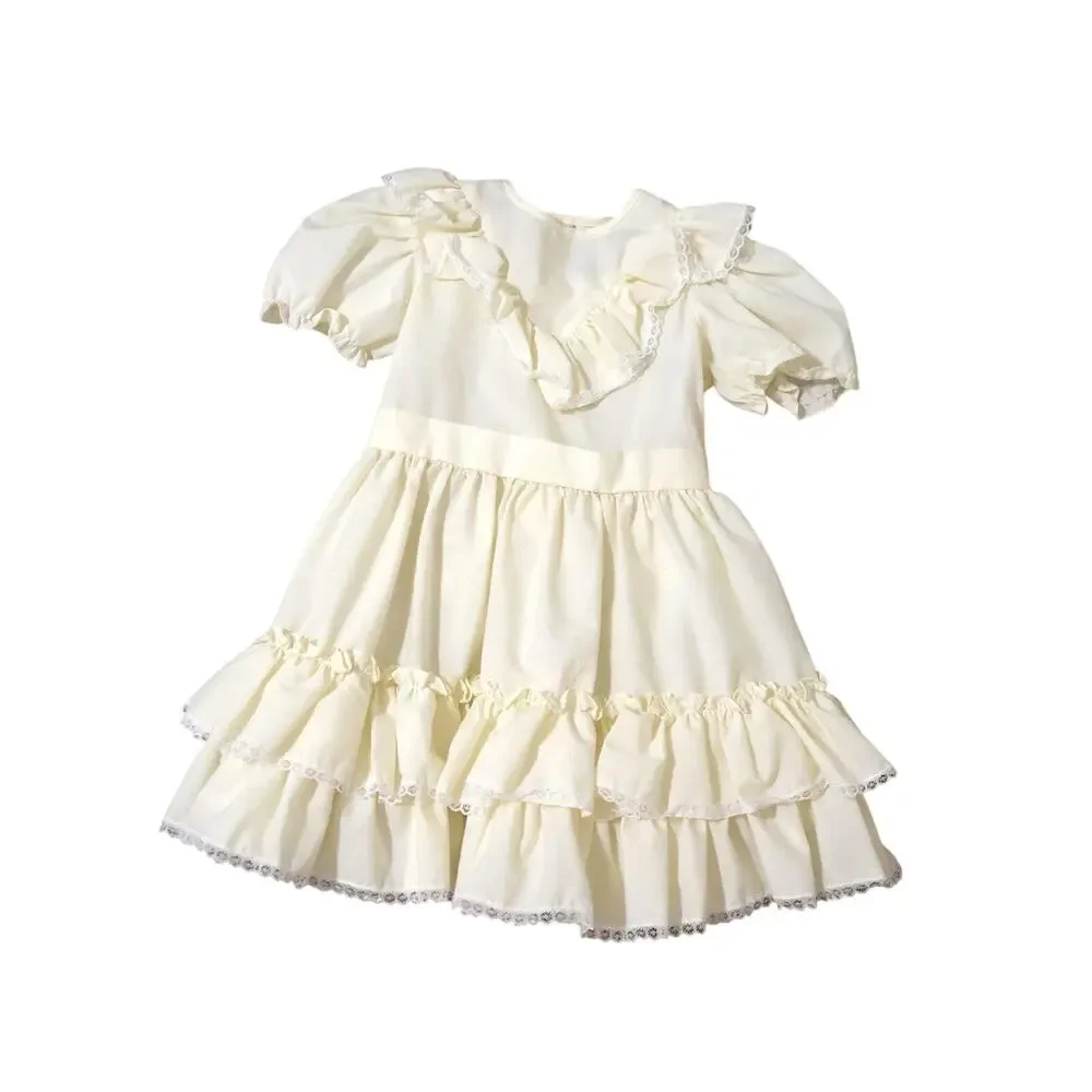 Vintage Butter Yellow Lace Tiered Ruffled Peasant Dress 4T Cottagecore Coquette